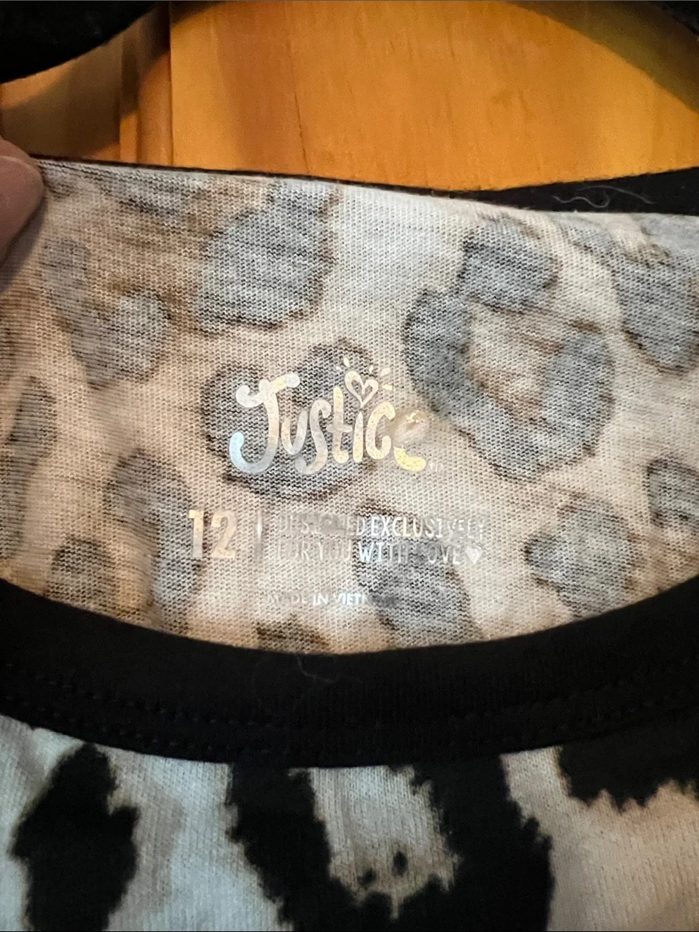 Justice Black Raglan Leopard Print Long Sleeve Tee with Rhinestone Pocket